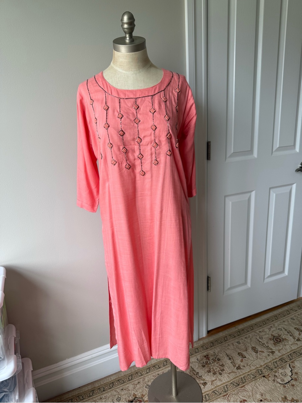 Indian cotton kurti kurta Women's Coral Embroidered Long Dress